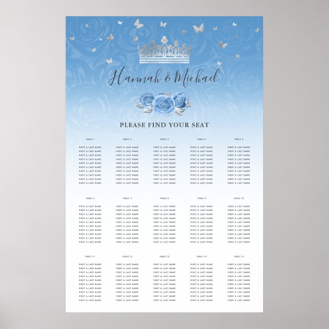Póster Bahama Blue and Silver Crown Floral Seating Charts (Frente)
