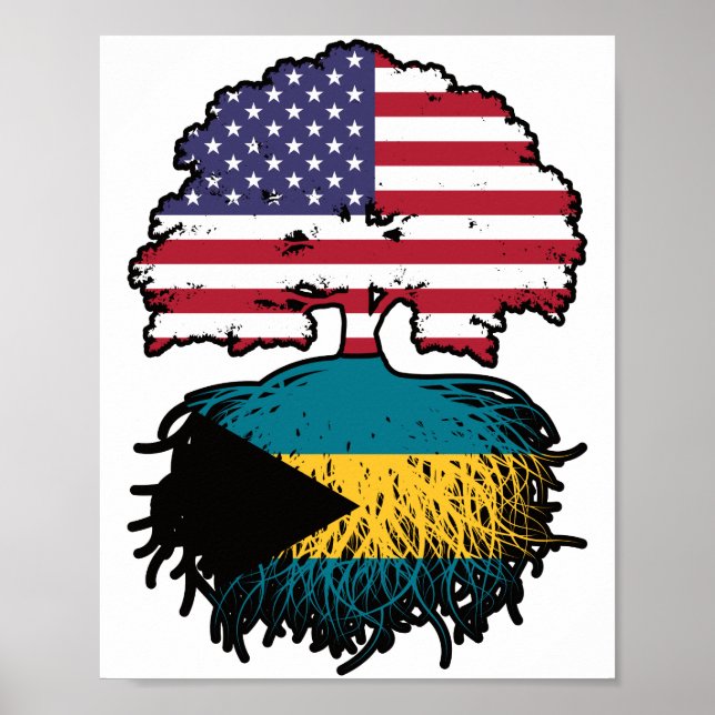 Póster Bahamas Bandera de raíces bahameñas norteamericana (Frente)