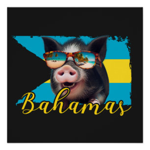 Póster Bahamas Cerdos Nadando - Exuma Pig Beach Adventure