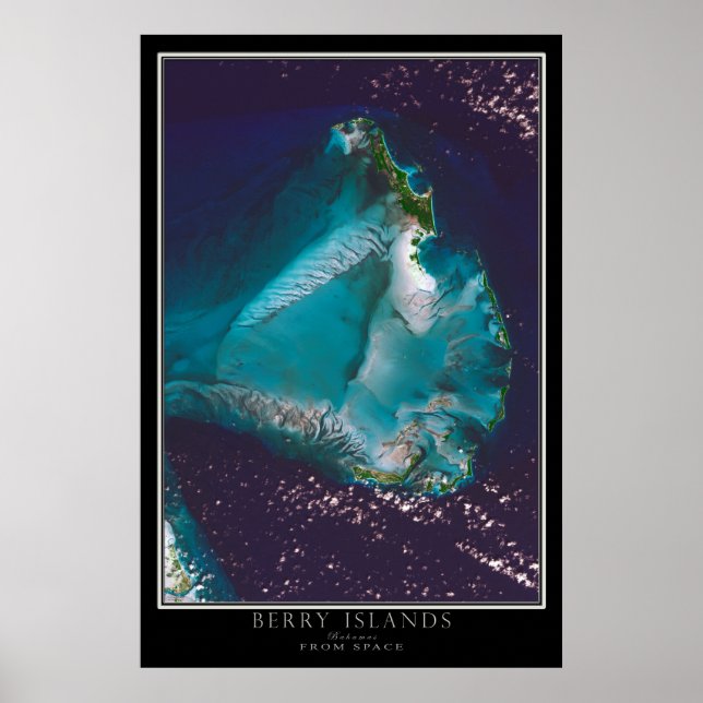 Póster Bahamas, Islas Berry, desde el mapa de satélites e (Frente)