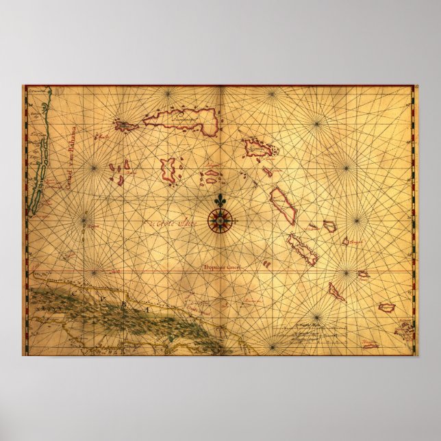 Póster Bahamas: Mapa Panorámico de Bahamas (Frente)