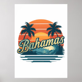Póster Bahamas Retro Sunset Palm Trees Design