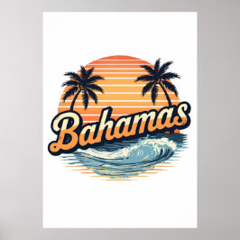 Póster Bahamas Retro Sunset Palm Trees Design