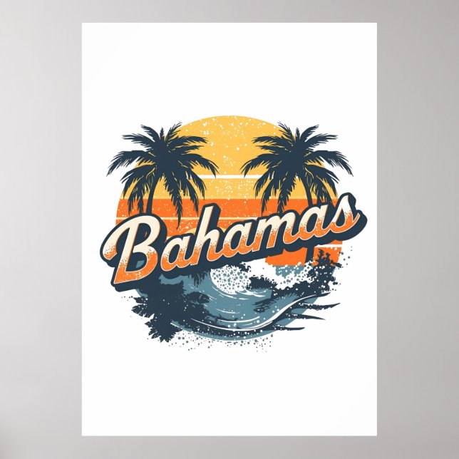 Póster Bahamas Retro Sunset Palm Trees Design (Frente)