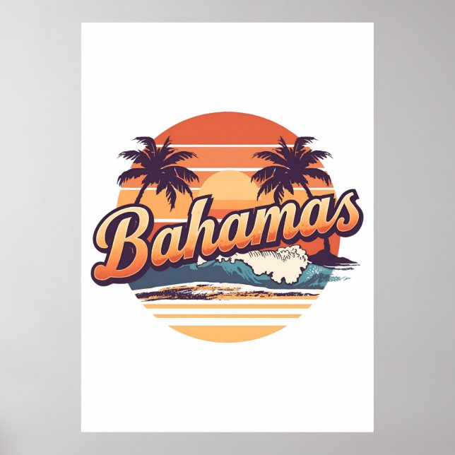 Póster Bahamas Retro Sunset Palm Trees Design (Frente)