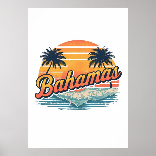 Póster Bahamas Retro Sunset Palm Trees Design (Frente)