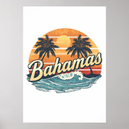 Póster Bahamas Retro Sunset Palm Trees Design
