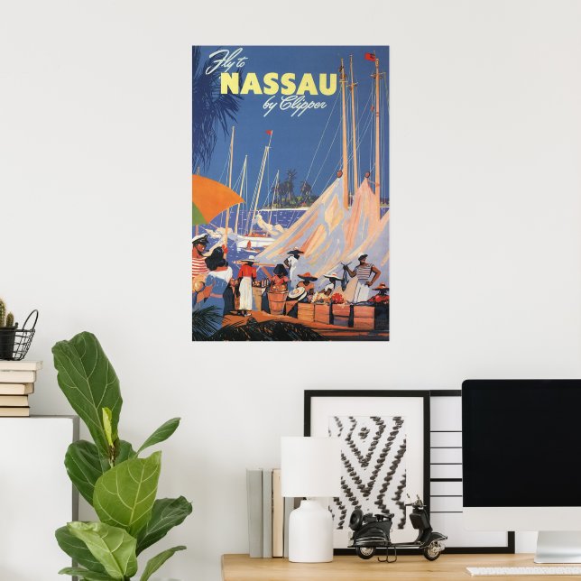 Póster Bahamas: Viajes de arte, vuela Nassau por Clipper (Oficina en casa)