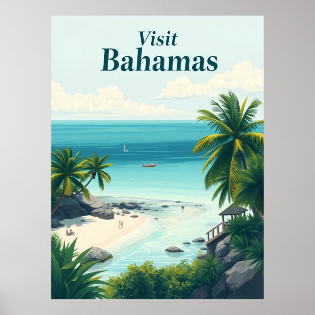 Póster Bahamas Vintage Travel Illustration (Frente)