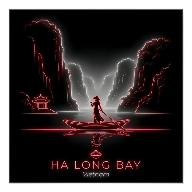 Póster Bahía de Ha Long-barca sampán de mujer vietnamita (Anverso)
