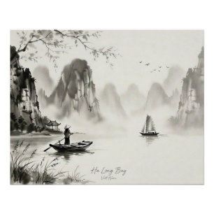 Póster Bahía de Ha Long Vietnam Paisaje a la tinta