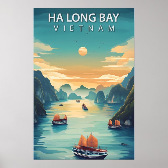 Póster Bahía de Ha Long Vietnam Retro Sudeste Asiático Co (Frente)