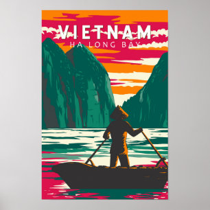 Póster Bahía de Ha Long Vietnam Vendedor de Barcos Viaje