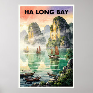 Póster Bahía de Ha Long Vietnam Viaje Vintage
