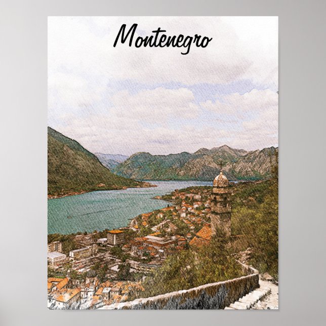 Póster Bahía de Kotor de Montenegro Retro (Frente)