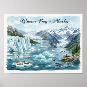 Póster Bahía de los Glaciares Alaska Parque Nacional Acua