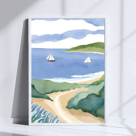 Póster Bahía de Narragansett | Acuarela de barco de vela 
