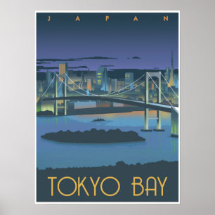 Póster Bahía de Tokio en la noche