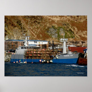 Póster Bahía de Viekoda, bote de cangrejo en puerto holan