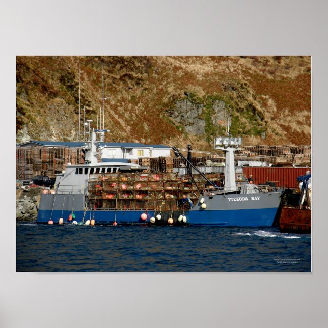 Póster Bahía de Viekoda, bote de cangrejo en puerto holan (Frente)