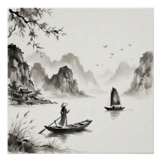 Póster Bahía Ha Long Vietnam Paisaje a la tinta