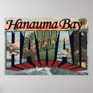 Póster Bahía Hanauma, Hawaii - Escenas de letras grandes