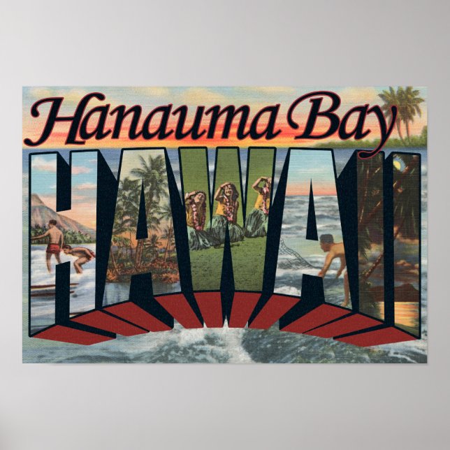 Póster Bahía Hanauma, Hawaii - Escenas de letras grandes (Frente)