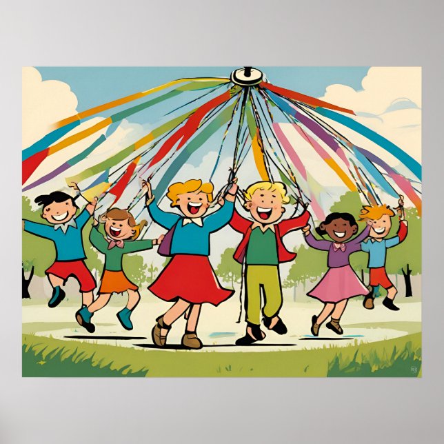 Póster Bailando alrededor del maypolo - Juguetes de niños (Frente)