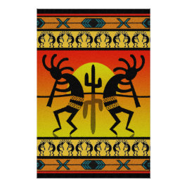 Póster Bailando arte tribal en la pared de Kokopelli
