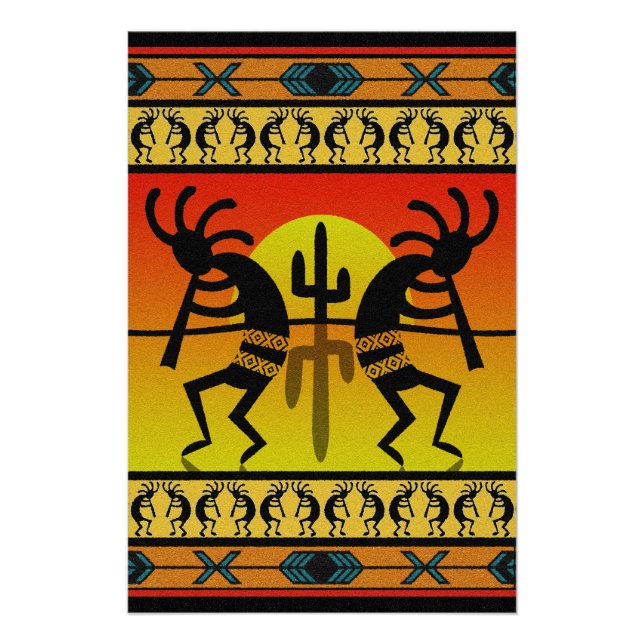 Póster Bailando arte tribal en la pared de Kokopelli (Anverso)