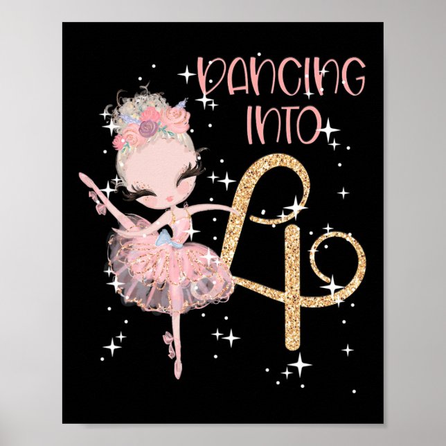 Póster Bailando en cuarto cumpleaños Chica ballet Fiesta  (Frente)