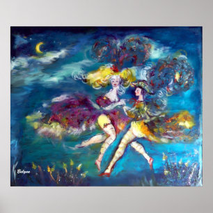 Póster Bailando en la noche Bailarines de Carnaval en luz
