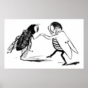 Póster Bailar con insectos vintage; Mosca azul