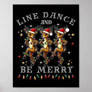 Póster Bailar con la línea de renos y ser feliz Navidad