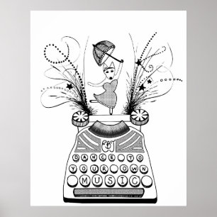 Póster Bailar con tu propia música Happy Bull Terrier