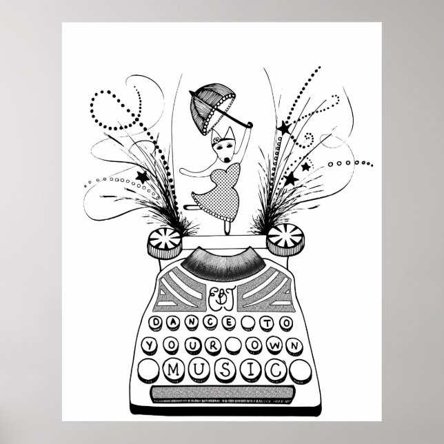 Póster Bailar con tu propia música Happy Bull Terrier (Frente)