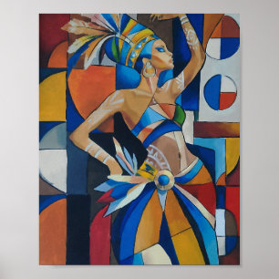 Póster Bailarín Africano Vibrante Cubista Geométrico Mode