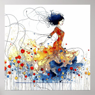 Póster Bailarín de Flamenco en Movimiento Multicolor Fluy