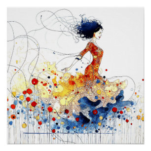 Póster Bailarín de Flamenco en Movimiento Multicolor Fluy