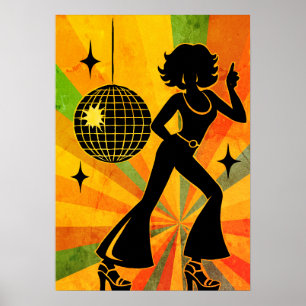 Póster Bailarín Disco Retro de los 70