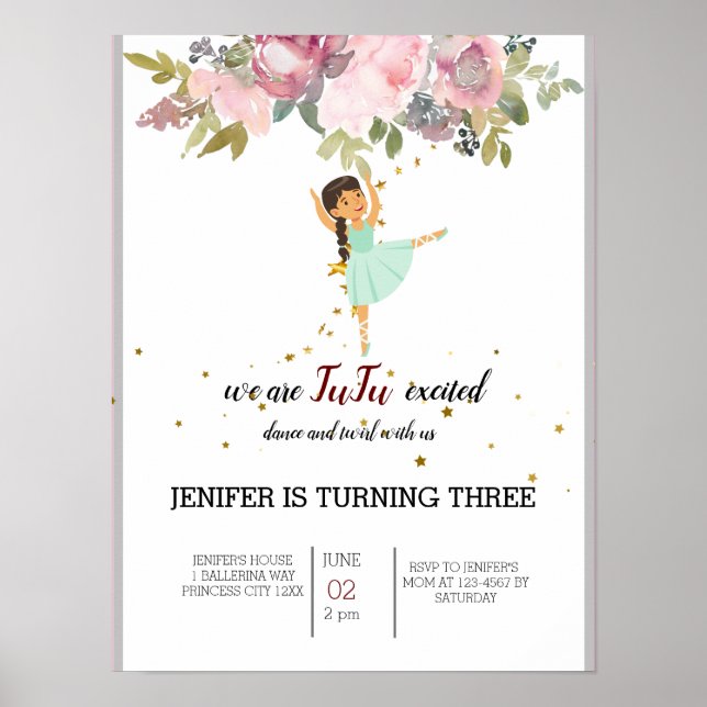 Póster Bailarín | Fiesta de cumpleaños del Ballet Floral  (Frente)