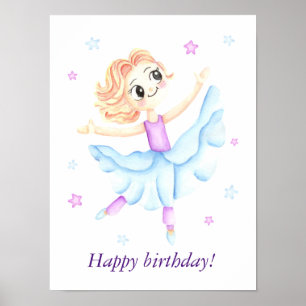 Póster Bailarina acuarela Feliz Cumpleaños
