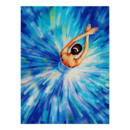 Póster Bailarina agraciada en vórtice azul cósmico Pop Ar