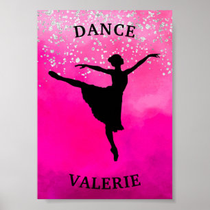 Póster Bailarina Baile Rosa Ombre Brillo   