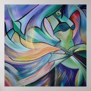 Póster Bailarina Belly de Medio Oriente con velos pastele