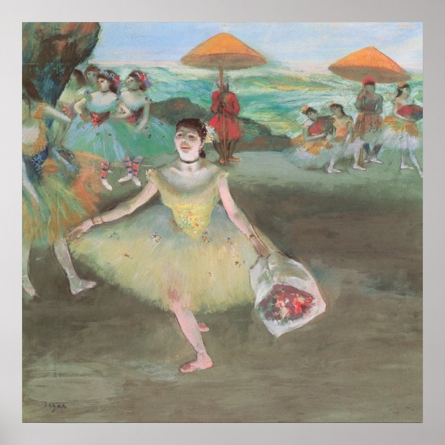 Póster Bailarina con Bouquet, cortejo de Edgar Degas (Frente)