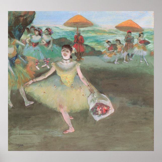 Póster Bailarina con Bouquet, cortejo de Edgar Degas (Frente)