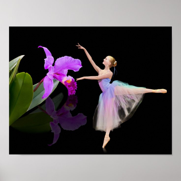 Póster Bailarina con la orquídea en negro 