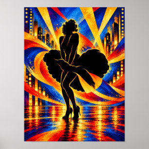 Póster Bailarina con silueta de vestido fluido