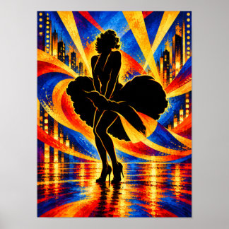 Póster Bailarina con silueta de vestido fluido